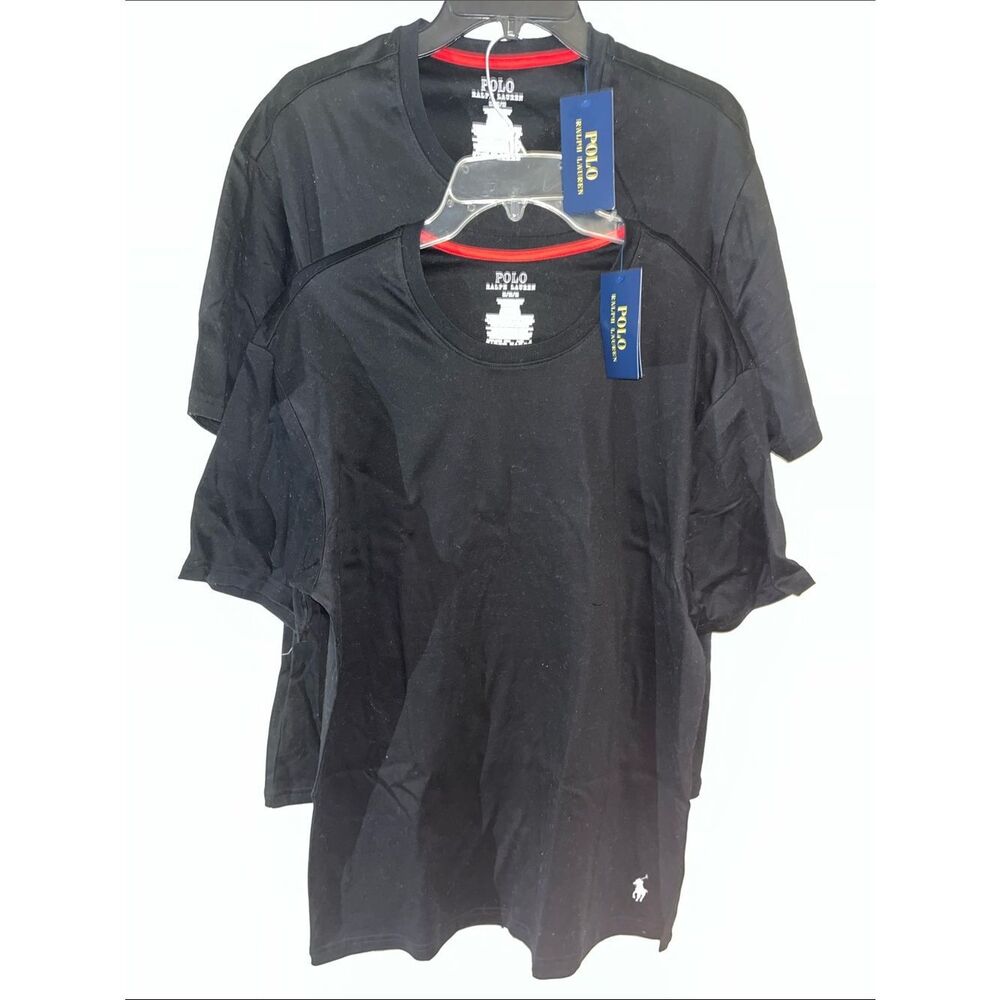 2 NWT-Black NEW Polo by Ralph Lauren crewneck White Pony 100% cotton T shirt M